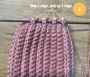 Weaving the needle through every other ridge