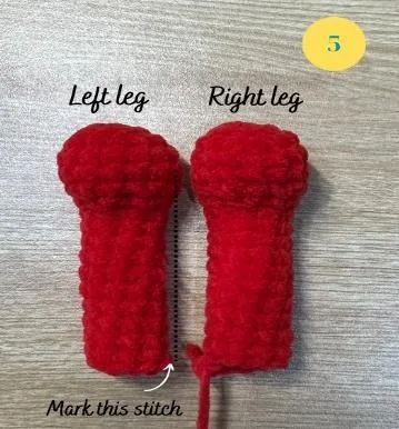 Left and right legs with the marked stitch
