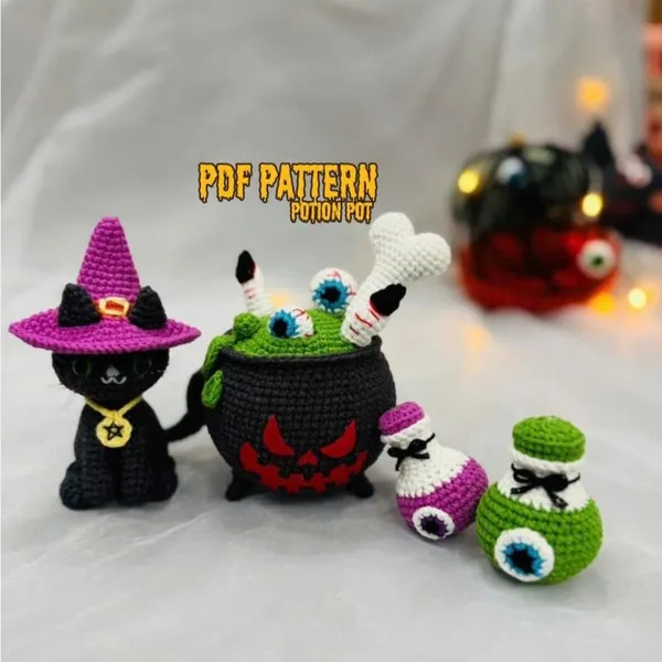 Halloween Crochet Pattern Bundle – 4 Amigurumi Patterns – Potion Pot