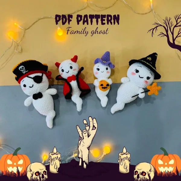 Halloween Ghost Crochet Pattern Bundle – 4-in-1 Pirate – spooky crochet
