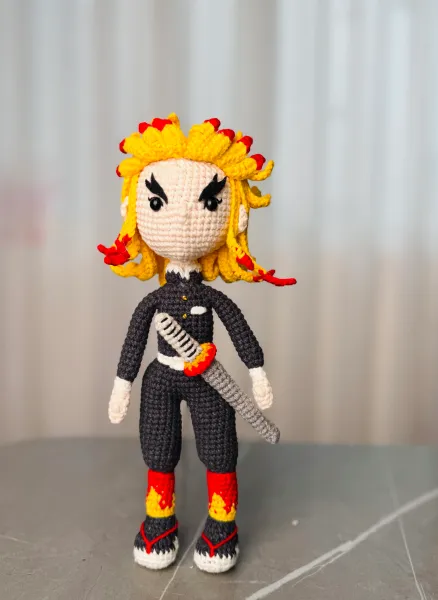 Handmade Rengoku Kyojuro Crochet Doll – Demon Slayer Anime Amigurumi