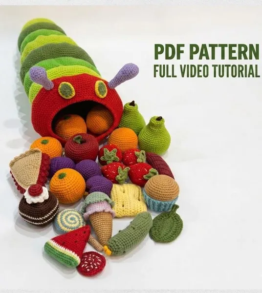 Raupe Nimmersatt und Zubehör Häkelanleitung – Raupe Amigurumi