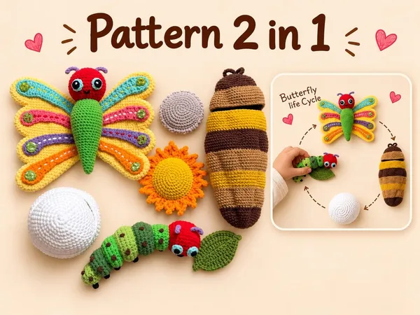 Hungry Caterpillar crochet Pattern – Butterfly Life Cycle