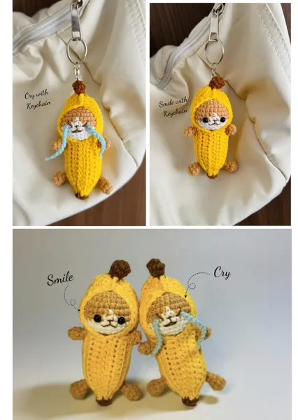 Crochet Banana Cat Plush – Smile & Cry Meme Cat Amigurumi – amigurumi banana cat