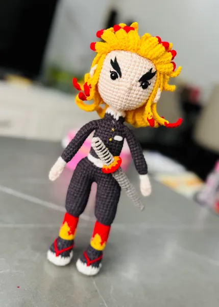 Handmade Rengoku Kyojuro Crochet Doll – Anime Amigurumi