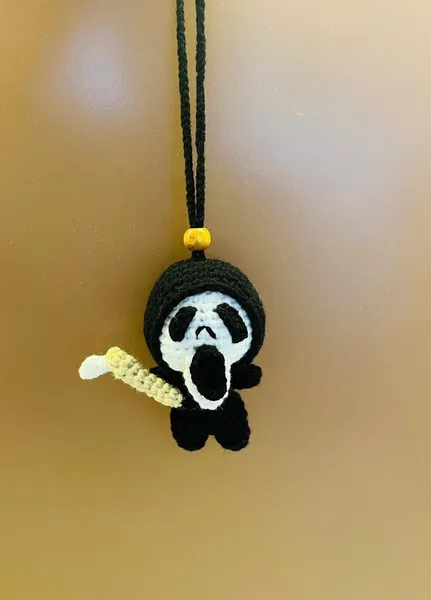 Crochet Halloween Car Charm – Ghost and Pumpkin – crochet ghost