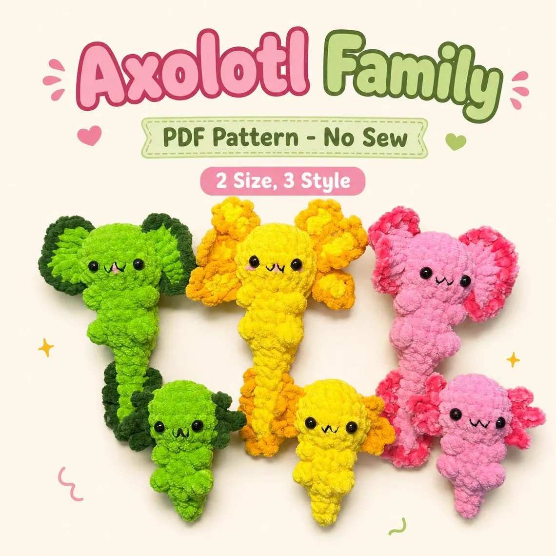 Axolotl Crochet Pattern – No Sew Baby Axolotl Amigurumi PDF