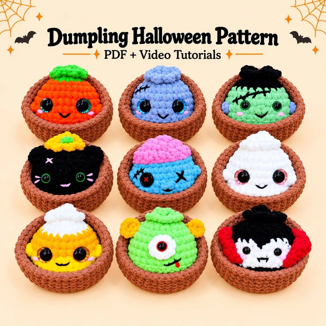 Halloween Dumplings Crochet Pattern Bundle – Frankenstein