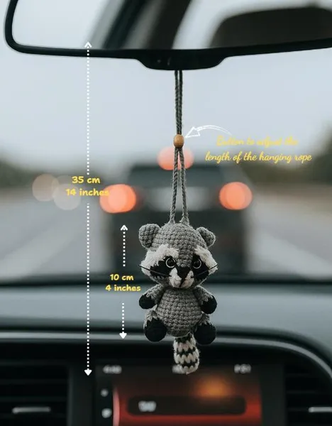 Crochet Raccoon Amigurumi – Rear View Mirror – raccoon plush