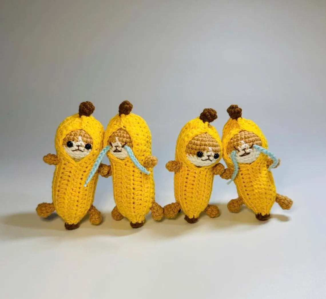 Crochet Banana Cat Plush – Smile & Cry Meme Cat Amigurumi
