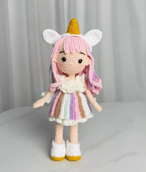 Crochet Unicorn Girl Doll – Handmade Rainbow Amigurumi Plush