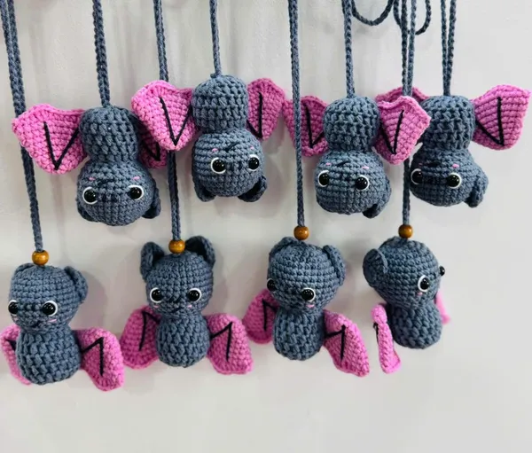 Handmade Crochet Bat Car Charm – knitted bat