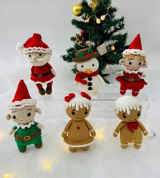 Handmade Crochet Christmas Ornaments Set – Santa – Snowman