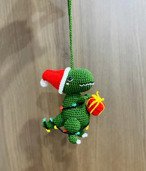 Christmas T-Rex Crochet Plush – hanging car
