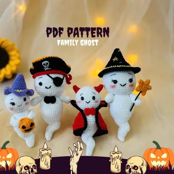Halloween Ghost Crochet Pattern Bundle – 4-in-1 Pirate – dracula