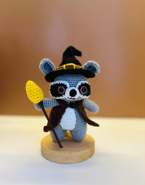 Wizard Raccoon Crochet Plush – handmade toy