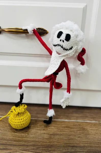 Handmade Skeleton Crochet Christmas Ornament – santa skeleton