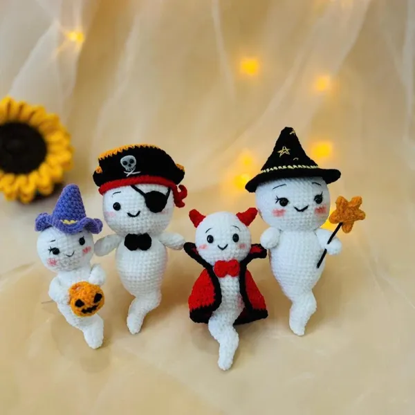 Halloween Ghost Crochet Pattern Bundle – 4-in-1 Pirate – devil ghost crochet