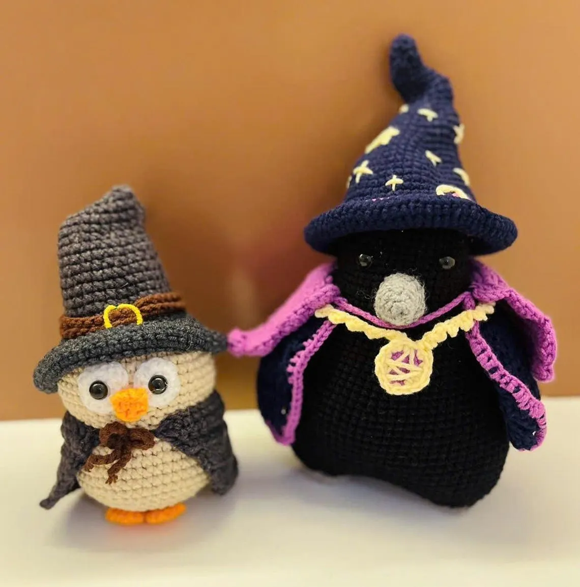 Handmade Crochet Wizard Owl & Witchy Crow
