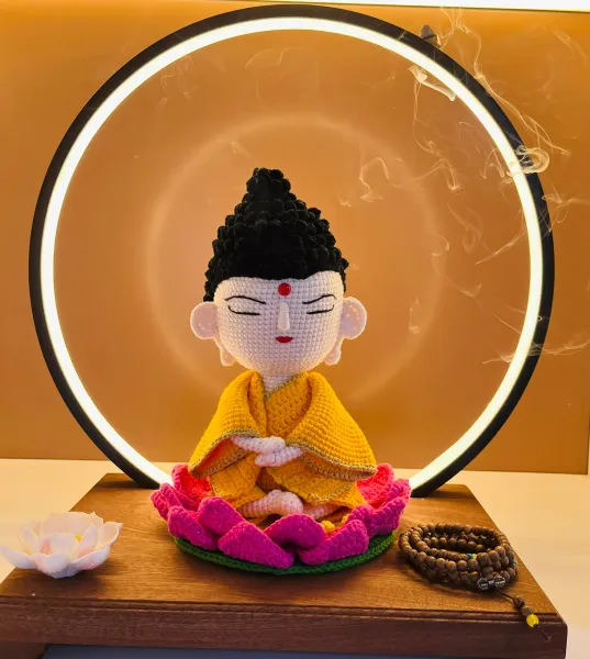 Crochet Buddha Decoration – buddha crochet doll – Lotus Base – Crochet Buddha Decoration