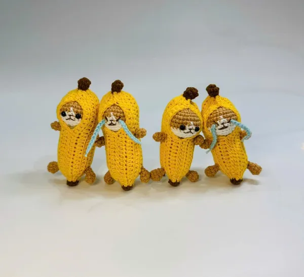 Crochet Banana Cat Plush – Smile & Cry Meme Cat Amigurumi – crochet banana cat