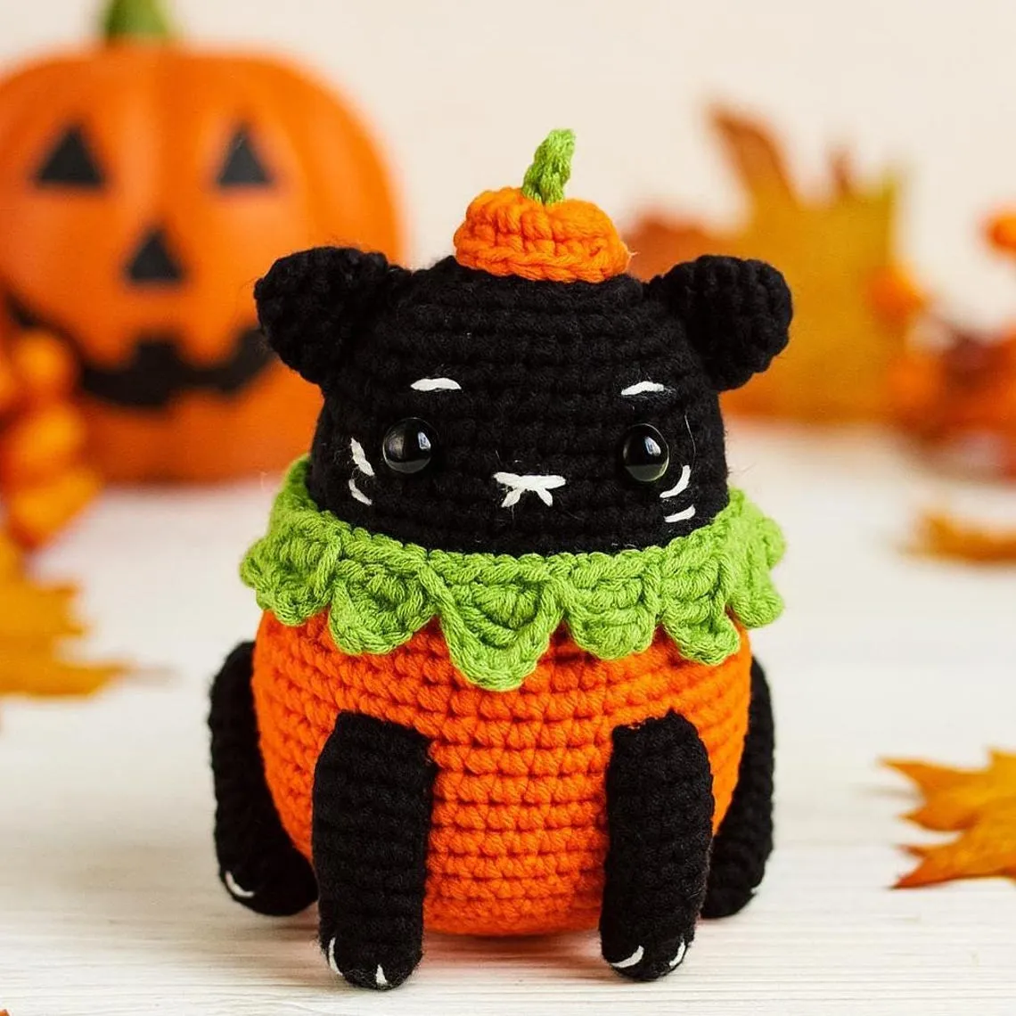 Crochet Pumpkin Kitty Plush – Handmade Halloween Cat