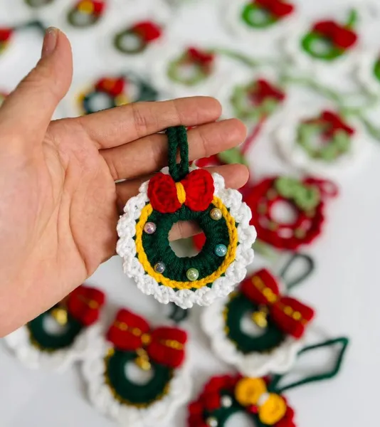 Handmade Crochet Christmas Ornament – Cotton Wreath Bauble – christmas