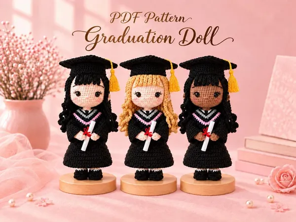 Crochet Graduation Doll PDF Pattern – 19 cm Amigurumi Graduate