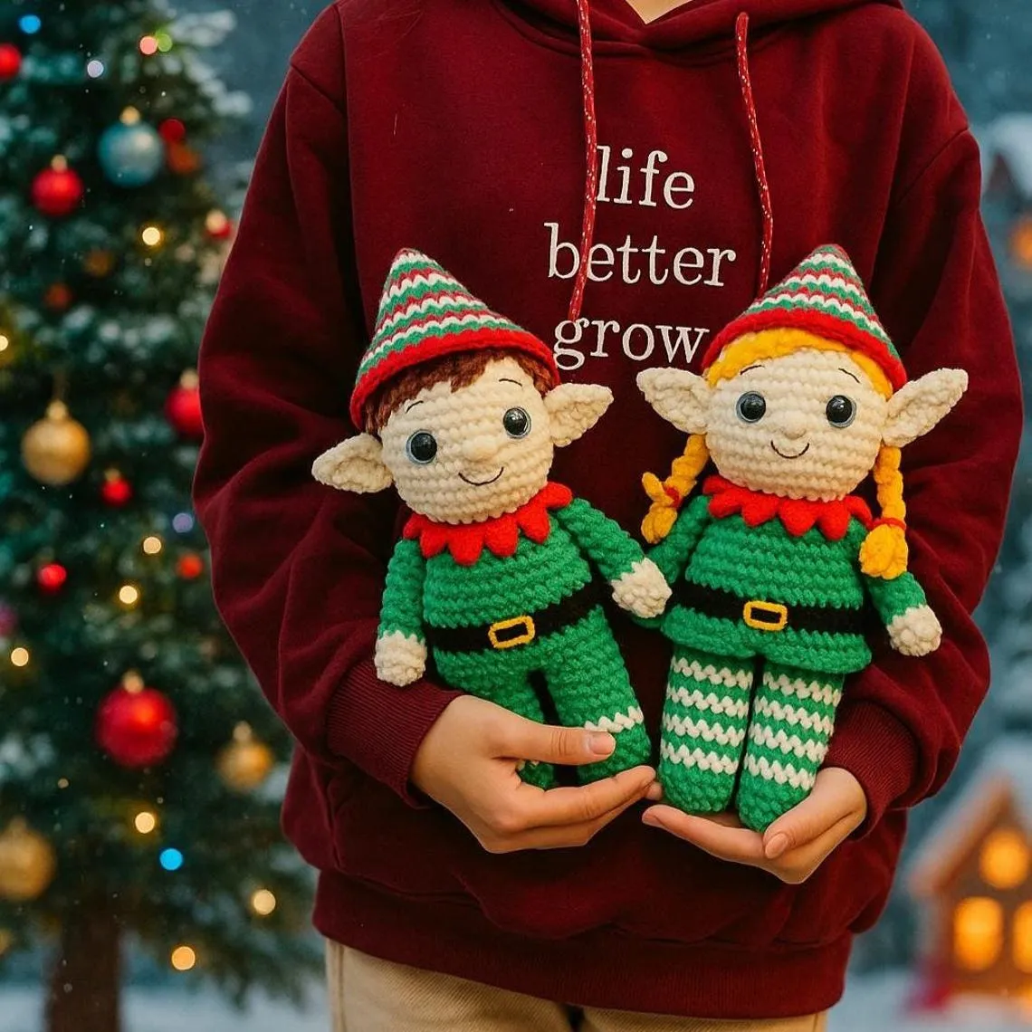 Handmade Crochet Christmas Elf Dolls
