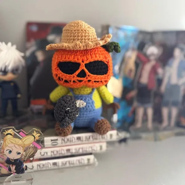 Crochet Pumpkin Scarecrow Plush – fall crochet decor