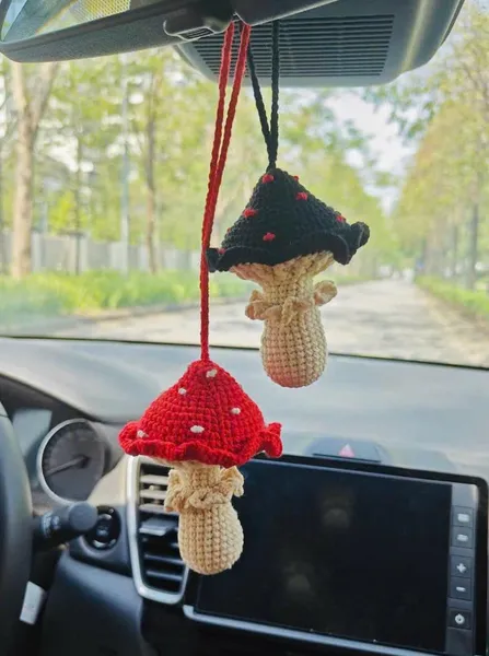 Crochet Mushroom Car Charm