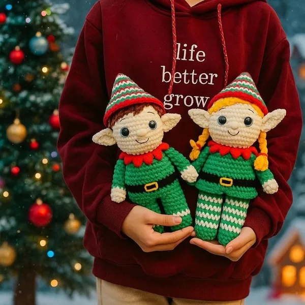 Handmade Crochet Christmas Elf Dolls – Soft Plush Amigurumi Couple